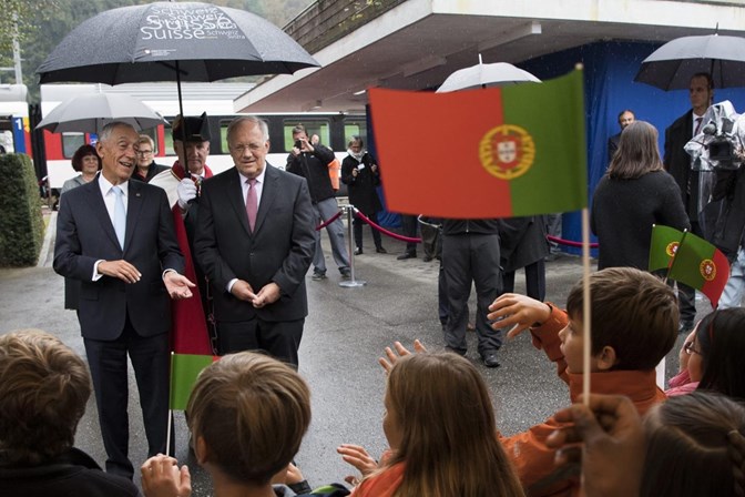 Marcelo com o presidente da Suíça, Johann Schneider-Ammann, em Outubro de 2016.