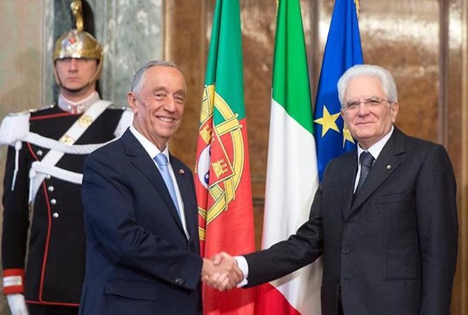 O Chefe de Estado português com o Presidente de Itália, <span>Sergio Mattarella, em Maio de 2016.</span>