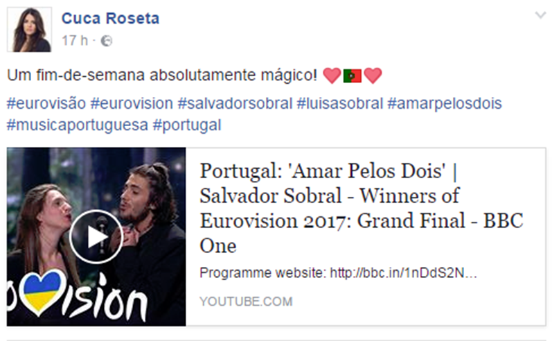 Famosos portugueses felicitam Salvador Sobral