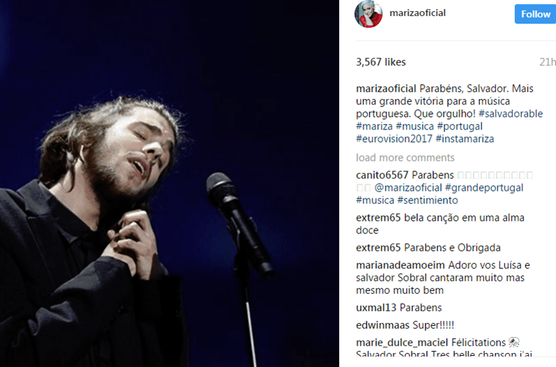 Famosos portugueses felicitam Salvador Sobral