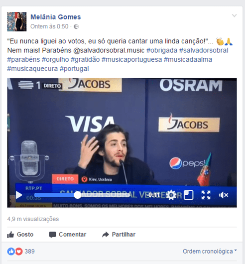 Famosos portugueses felicitam Salvador Sobral
