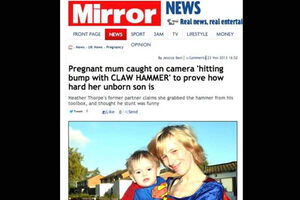 Esta grávida de 8 meses bateu na barriga com um martelo