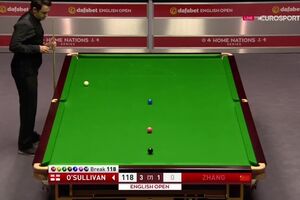 WWW.DOWNVIDS.NET-Woman invades snooker match and Ronnie O'Sullivan lets her pot the back - English Open - (1).mp4