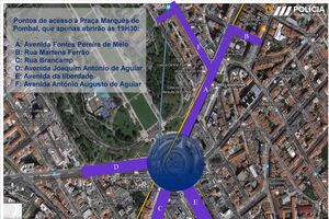 Mapa dos locais encerrados em Lisboa durante os festejos
