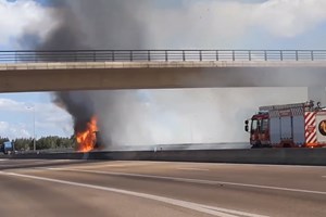 Camião incendeia-se na A10 em Benavente. Chamas alastraram a uma zona de mato