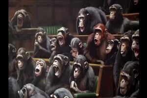 Venda de obra de Banksy com chimpanzés no parlamento bate recorde