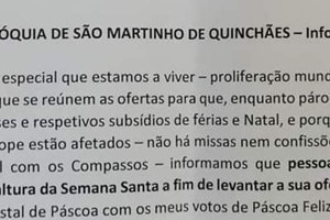Coronavírus: padre pede a fiéis que o ajudem a poder receber salários