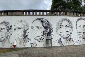 Mural de Vhils dedicado aos profissionais de saúde inaugurado no Hospital de S. João no Porto