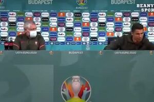 O insólito momento em que Ronaldo tirou as garrafas de Coca Cola da mesa de conferência de imprensa