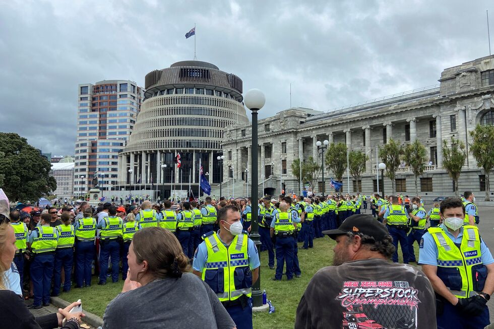 Protesto antivacinas na Nova Zelândia