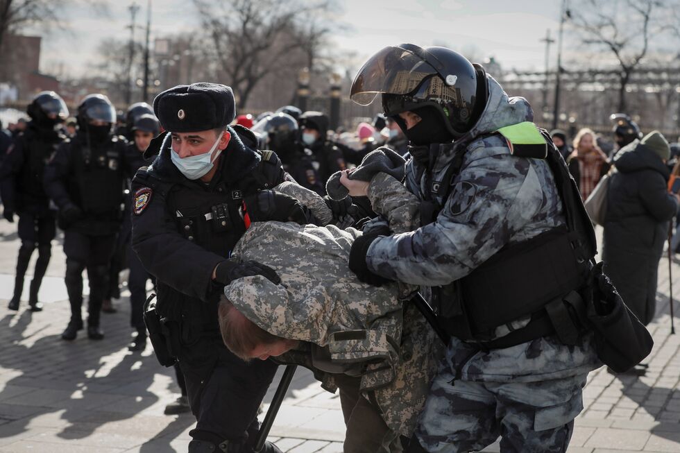 Protesto contra a invasão da Ucrânia em Moscovo
