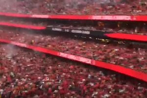 A reação dos adeptos do Benfica ao golo de Gonçalo Ramos