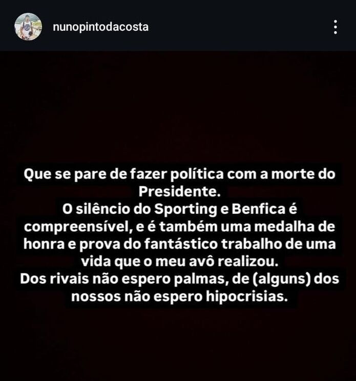 Instagram de Nuno Pinto da Costa