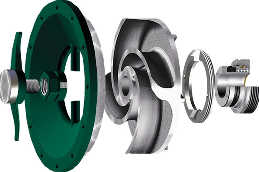 Ilustração das peças de uma bomba trituradora e seu funcionamento interno