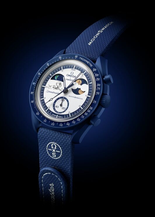 Relógio MoonSwatch Mission to Moonphase com Snoopy