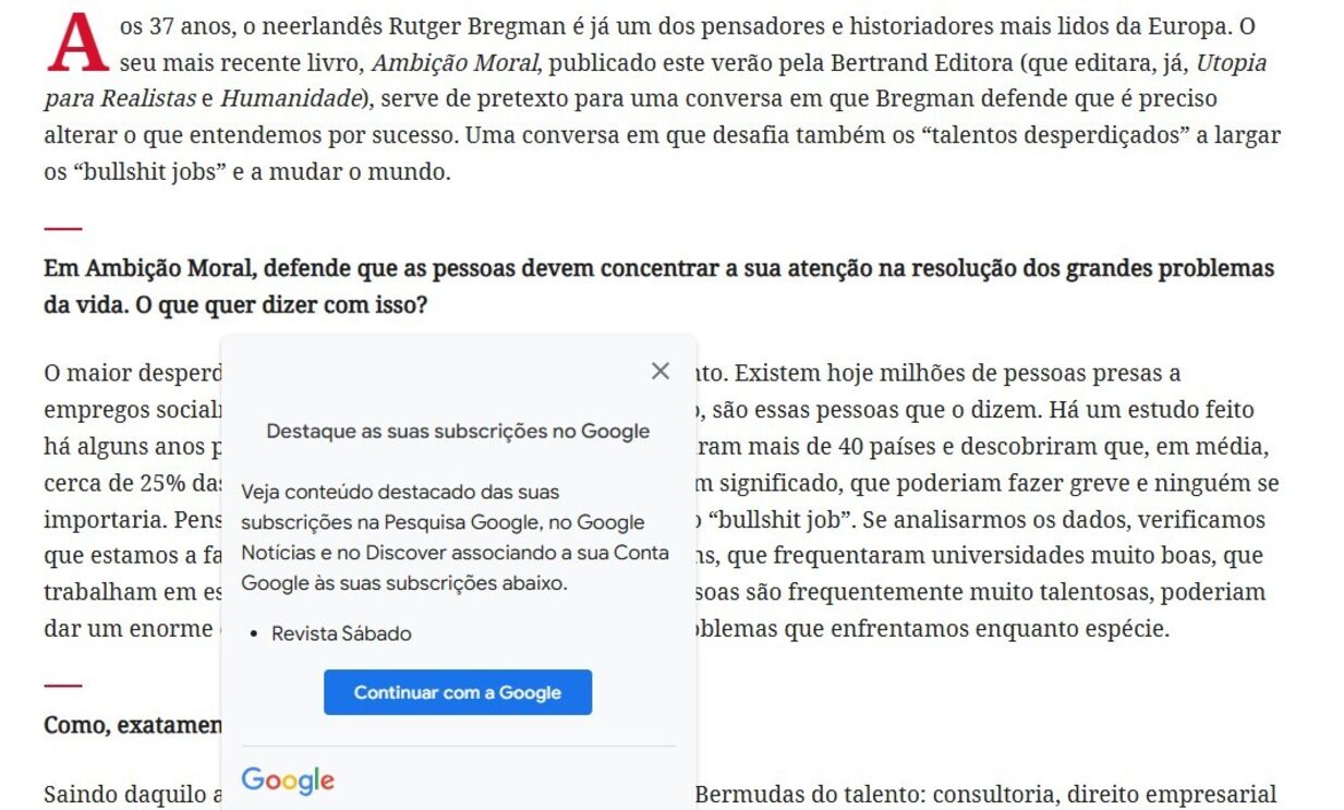 Exemplo da janela para associar assinatura à conta da Google