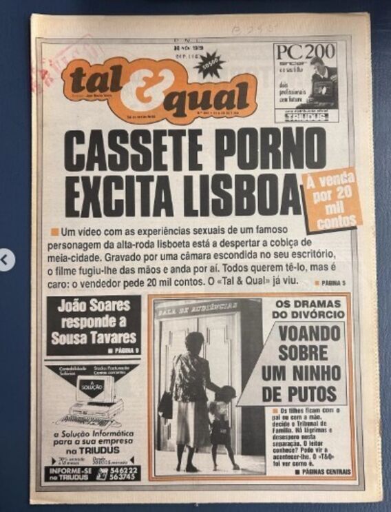 A capa do semanário Tal &amp; Qual em setembro de 1989