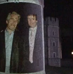 Vídeo de Trump e Epstein foi projetado no Castelo de Windsor em Londres. Há quatro detidos