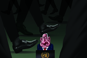 Caricatura de António Guterres perante o massacre da ONU