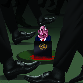 Caricatura de António Guterres perante o massacre da ONU
