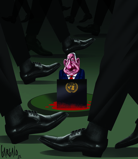 Caricatura de António Guterres perante o massacre da ONU