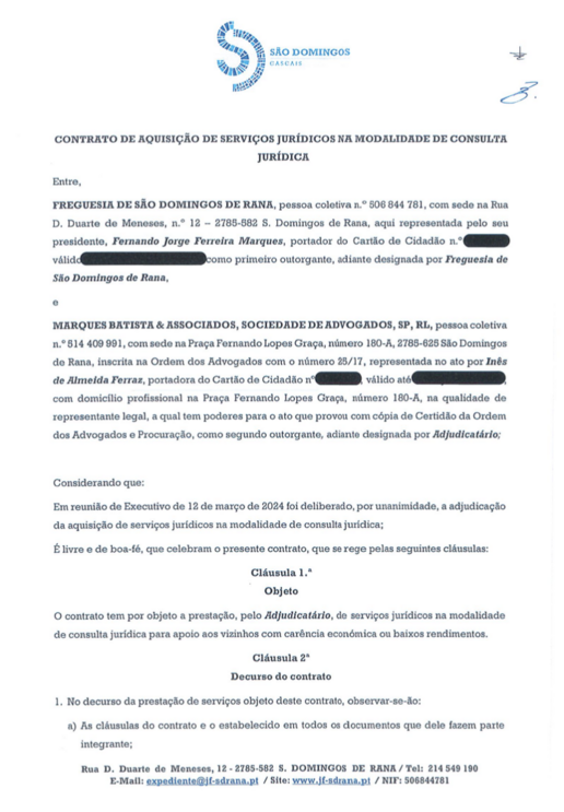 O contrato entre o líder da Junta e a sociedade da vogal secretária