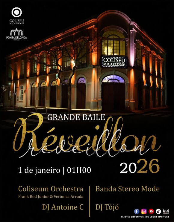 Grande baile de Réveillon 2026 no Coliseu Micaelense, com Coliseum Orchestra e Banda Stereo Mode