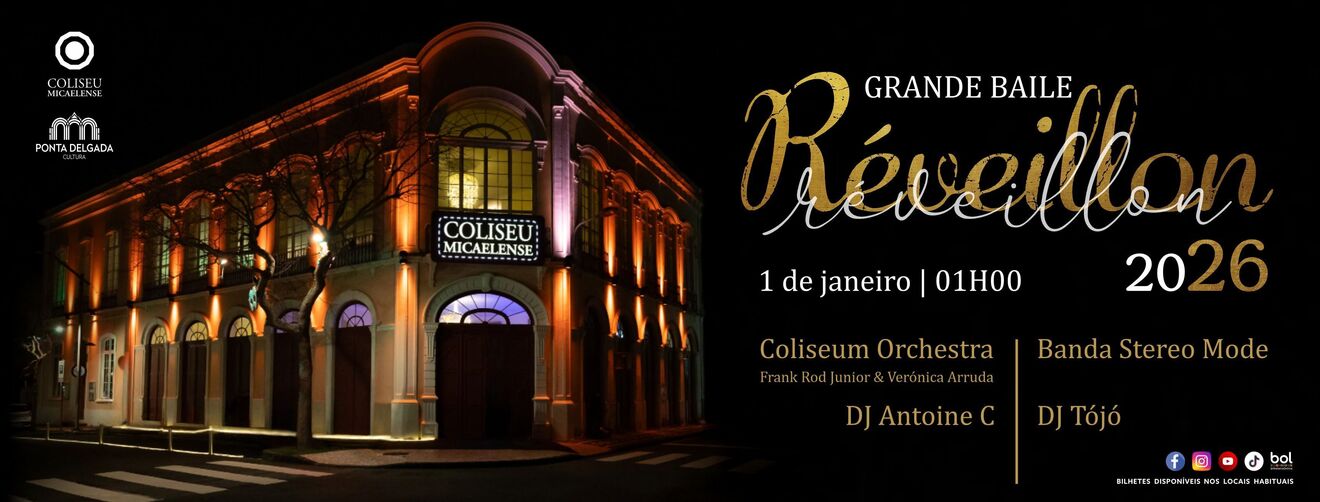 Grande baile de Réveillon em 1 de janeiro de 2026 no Coliseu Micaelense