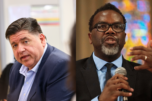 Governador de Illinois, J.B. Pritzker, e o presidente da Câmara de Chicago, Brandon Johnson
