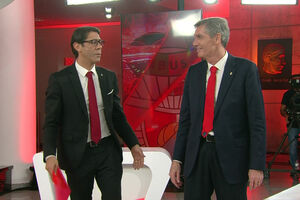 Rui Costa e Noronha Lopes em debate antes da 2.ª volta das eleições no Benfica