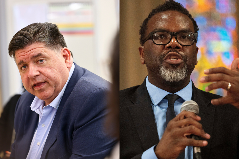 Governador de Illinois, J.B. Pritzker, e o presidente da Câmara de Chicago, Brandon Johnson