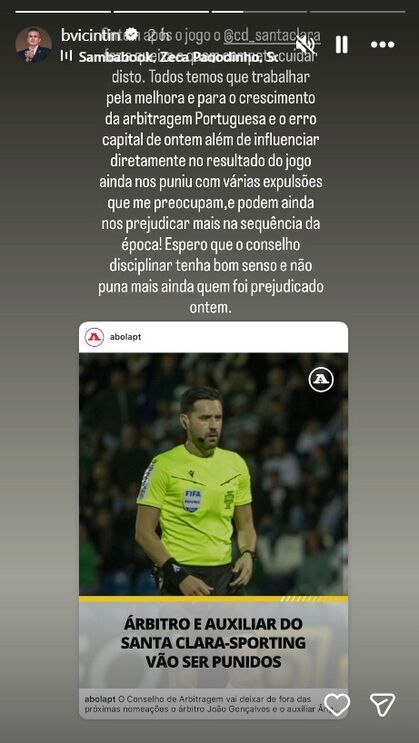 Árbitro e auxiliar do Santa Clara-Sporting serão punidos