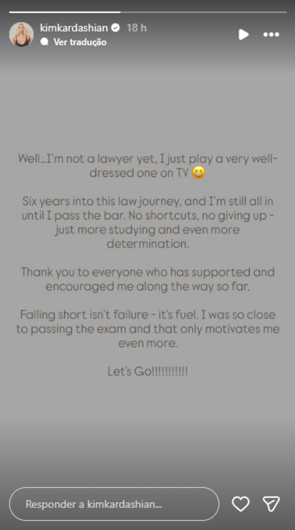 Kim Kardashian continua o percurso para entrar na Ordem dos Advogados