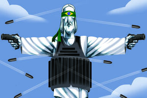 Cartoon de Vasco Gargalo retrata o Cristo Redentor com armas e colete à prova de bala