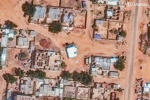 Vista aérea da cidade no Sudão, após os combates