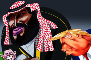 Um cartoon de Trump, Bin Salman e Ronaldo alude ao controverso jogo de futebol da Arábia Saudita