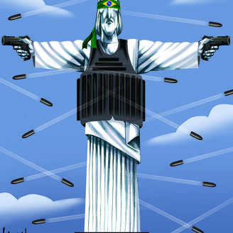Cartoon de Vasco Gargalo retrata o Cristo Redentor com armas e colete à prova de bala