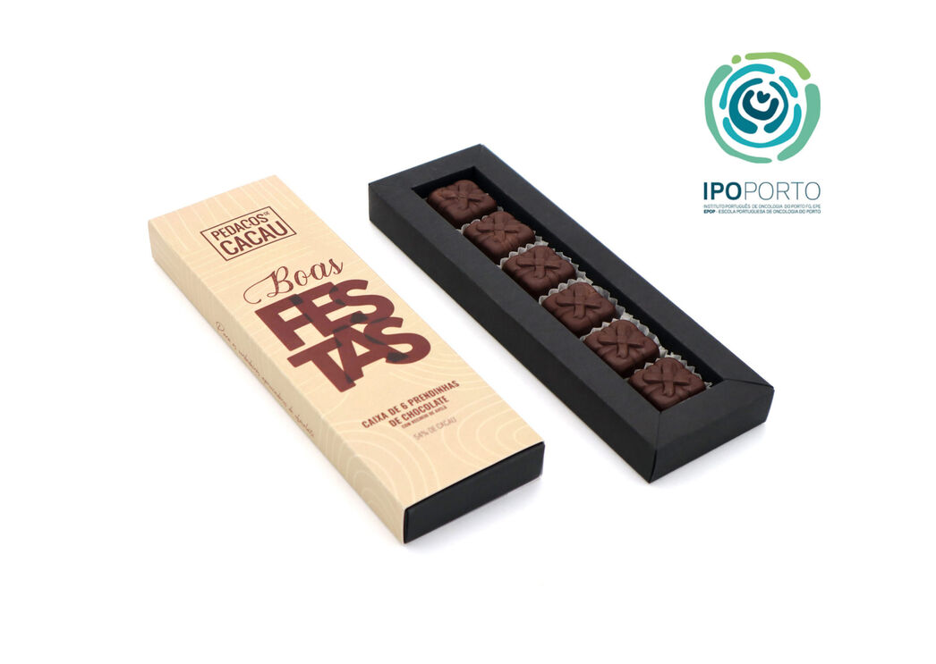 Caixa de bombons de chocolate 'Boas Festas' para o IPO Porto