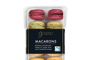 Macarons gourmet de framboesa, groselha, laranja, limão, maçã e baunilha de morango