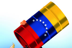 O cartoon mostra que Trump está interessado no petróleo da Venezuela