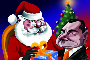 Gargalo retrata a prenda "Spinumviva" entregue a António Costa pelo Pai Natal