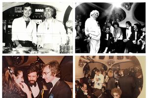 Da esqª. para a dt.ª: O fundador, Fernando Jorge Correia, com o DJ, nos anos 70; Jô Soares a dar show, em 1982 (em cima); Lucas Pires com o dono; e vista da pista, em 1984 (em baixo) 
