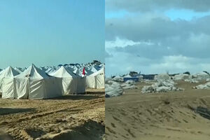 Imagens impressionantes mostram o antes e o depois de um acampamento em Gaza destruído pelo rigoroso inverno