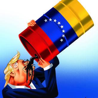O cartoon mostra que Trump está interessado no petróleo da Venezuela