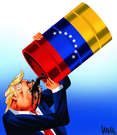 O cartoon mostra que Trump está interessado no petróleo da Venezuela