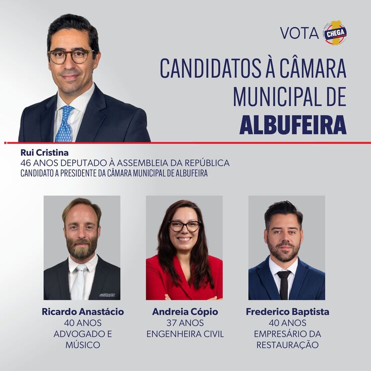 Post de Rui Cristina em outubro de 2025 a apresentar alguns integrantes da sua lista, entre eles Andreia Cópio