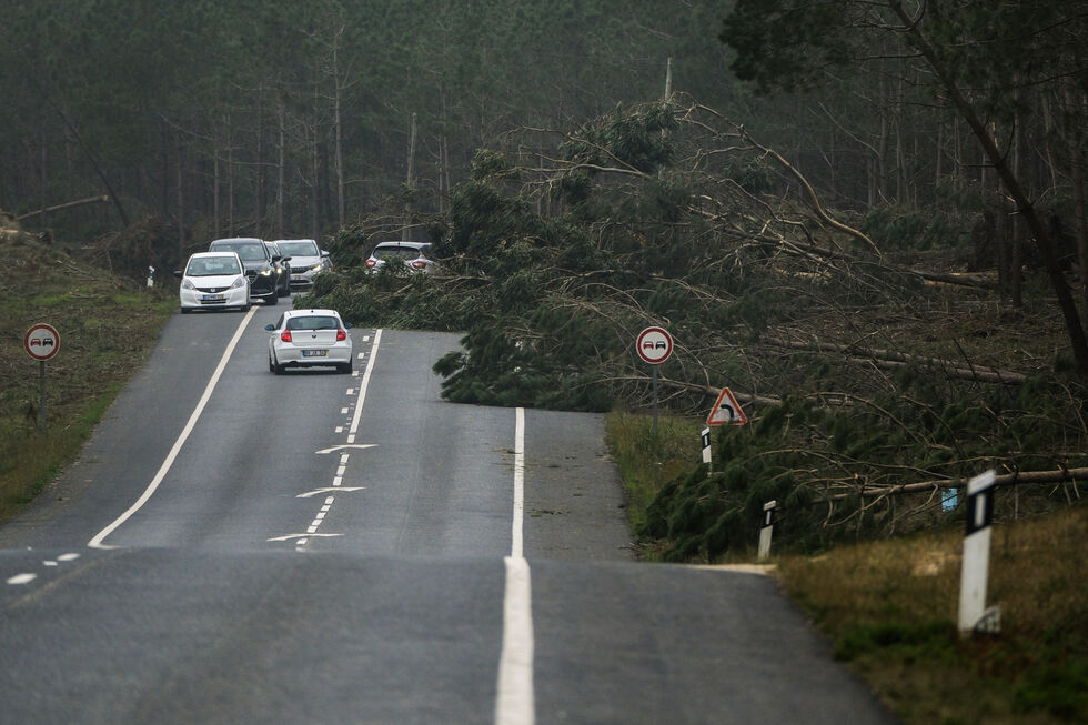 Estrada nacional 242, que liga Marinha Grande a Nazaré, condicionada depois da passagem da depressão Kristin