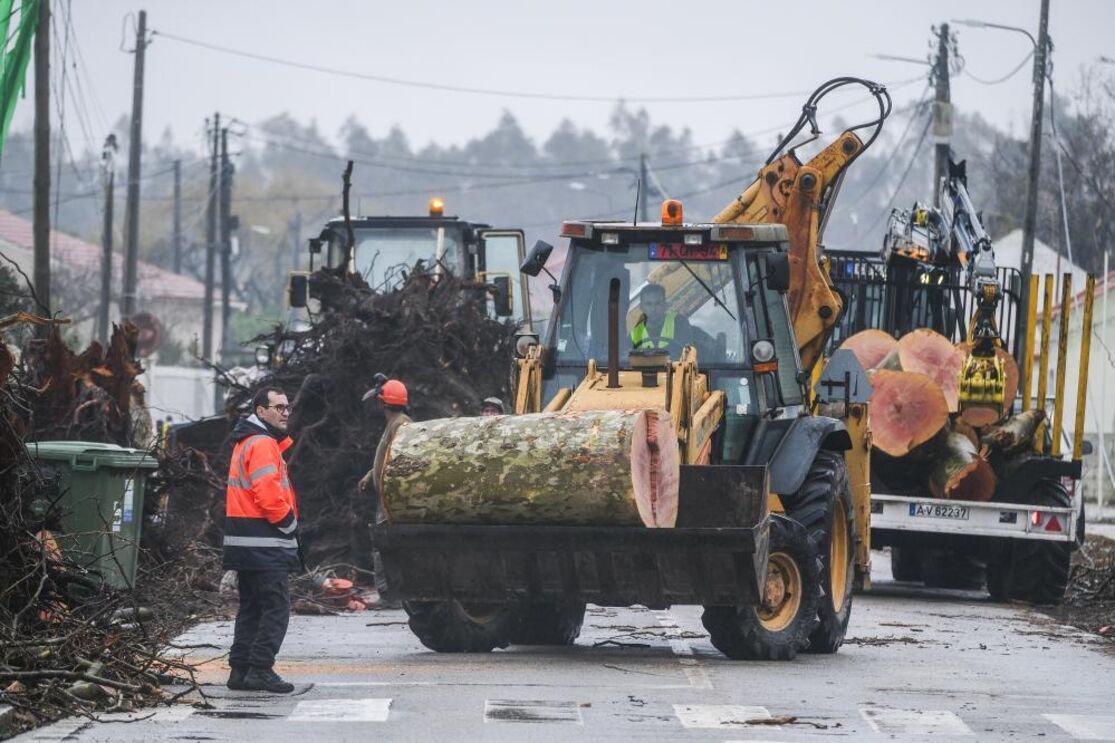Operações de limpeza na Marinha Grande, uma das zonas afetadas pela intempérie