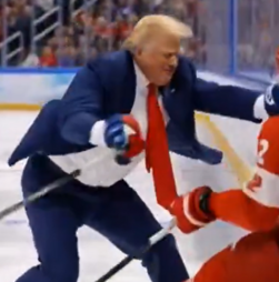 Donald Trump partilha vídeo em IA a jogar hóquei no gelo e a esmurrar jogadores do Canadá