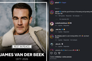 A reação do ator Ashton Kutcher, que escreve "tive a sorte de crescer e conhecer este tipo"